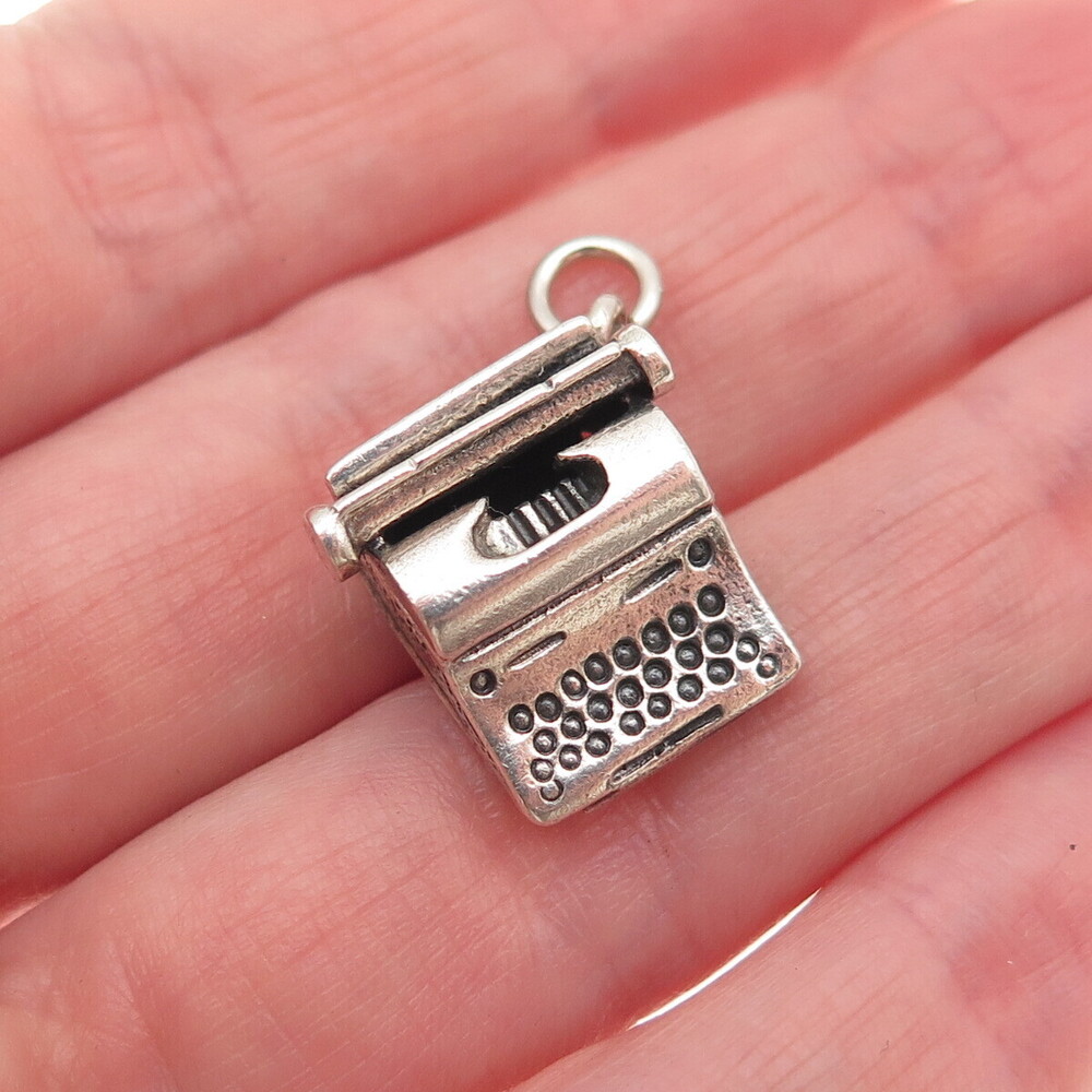 DANECRAFT 925 Sterling Silver Vintage Typewriter Oxidized 3D Mini Charm Pendant